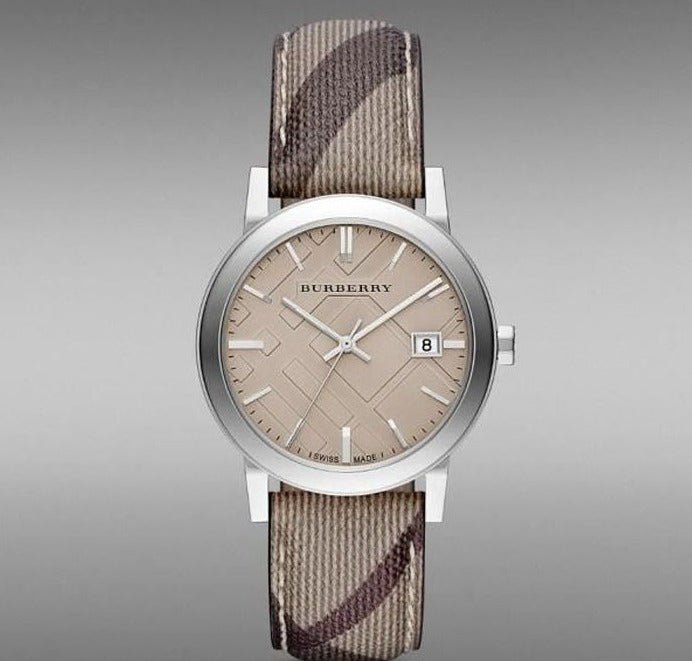 Shop Authentic Burberry The City Beige Dial Chequered Brown Leather Strap Watch for Women - BU9029 - Luxxuri