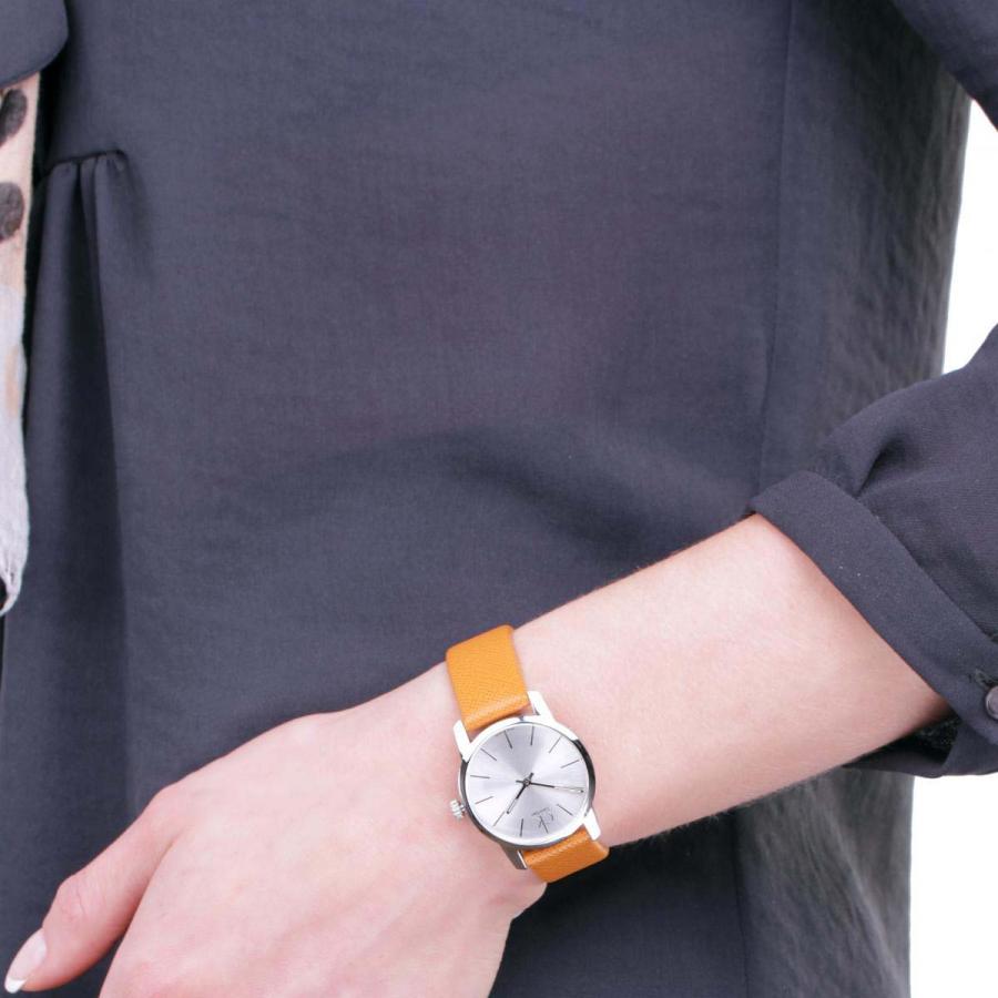 Shop Authentic Calvin Klein City Silver Dial Light Brown Leather Strap Watch For Women- K2G23120 - Luxxuri