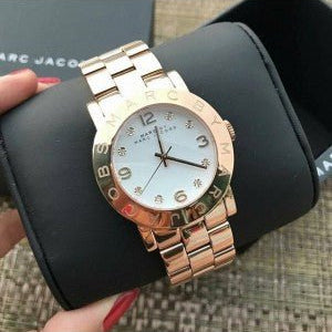 Shop Authentic Marc Jacobs Amy White Dial Rose Gold Steel Strap Watch for Women - MBM3077 - Luxxuri