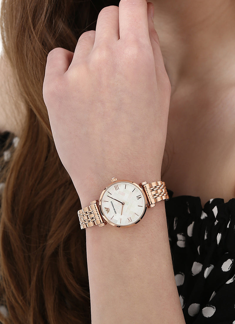 Shop Authentic Emporio Armani Mother of Pearl Dial Rose Gold Steel Strap Watch For Women - AR11110 - Luxxuri