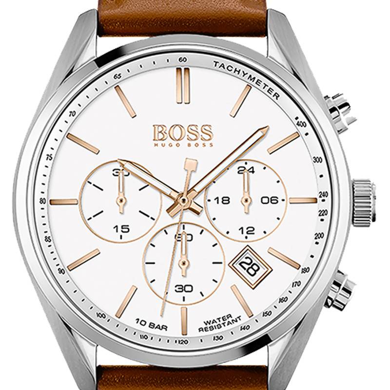 Shop Authentic Hugo Boss Champion White Dial Brown Leather Strap Watch for Men - 1513879 - Luxxuri