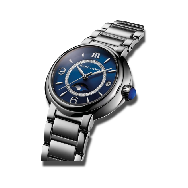 Shop Authentic Maurice Lacroix Fiaba Moonphase Blue Dial Silver Steel Strap Watch for Women - FA1084-SS002-420-1 - Luxxuri