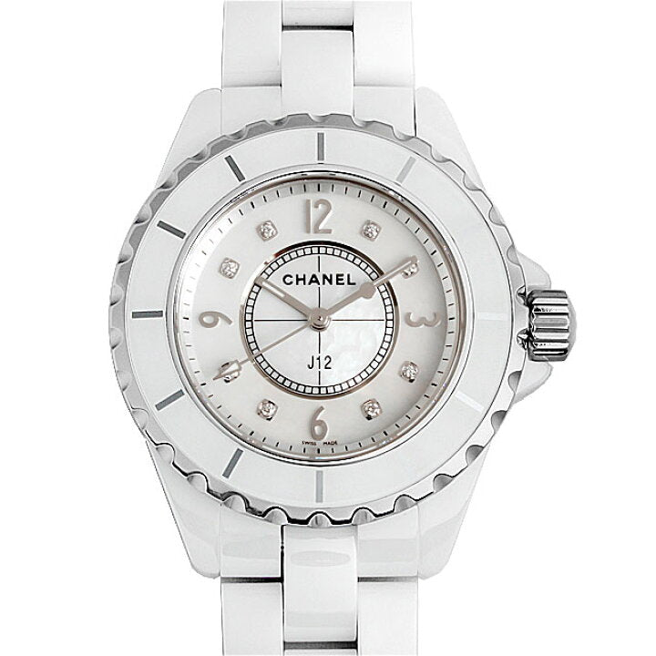 Shop Authentic Chanel J12 Diamonds Quartz Ceramic White Dial White Steel Strap Watch for Women - J12 H2422 - Luxxuri