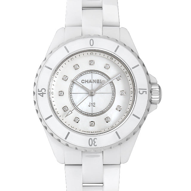 Shop Authentic Chanel J12 Diamonds Mother of Pearl White Dial White Steel Strap Watch for Women - J12 H5704 - Luxxuri
