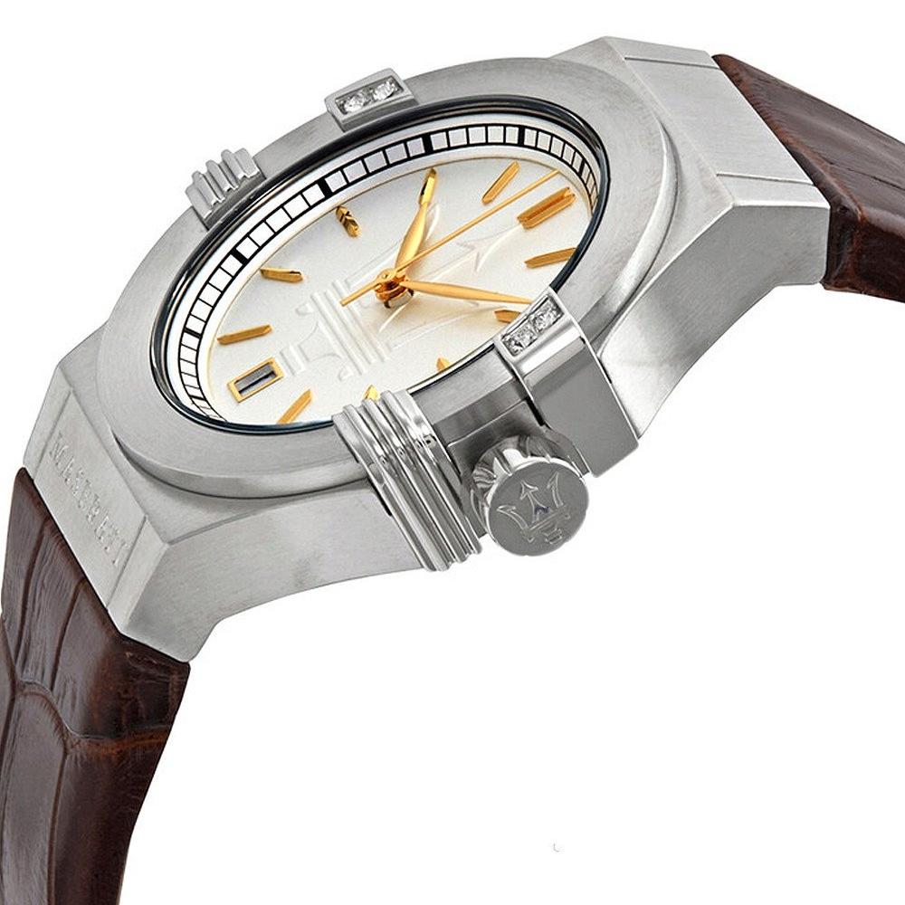 Shop Authentic Maserati Potenza Silver Dial Brown Leather Strap Watch For Women - R8851108506 - Luxxuri