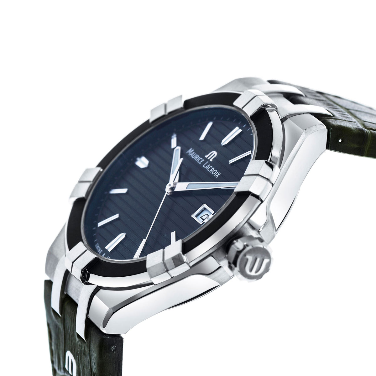 Shop Authentic Maurice Lacroix Aikon Quartz Black Dial Green Crocodile Leather Strap Watch for Men - AI1008-PVB21-330-1 - Luxxuri