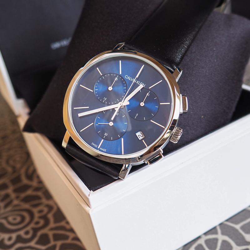 Shop Authentic Calvin Klein Chronograph Blue Dial Black Leather Strap Watch for Men - K8Q371CN - Luxxuri