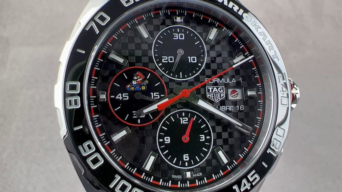 Shop Authentic Tag Heuer Formula 1 Mario Kart Chronograph Black Dial Black Leather Strap Watch for Men - CAZ201E.FC6517 - Luxxuri