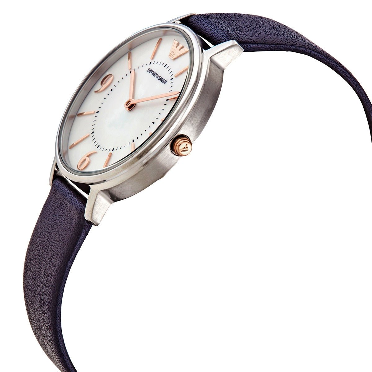 Shop Authentic Emporio Armani Kappa White Mother of Pearl Dial Black Leather Strap Watch For Women - AR2509 - Luxxuri