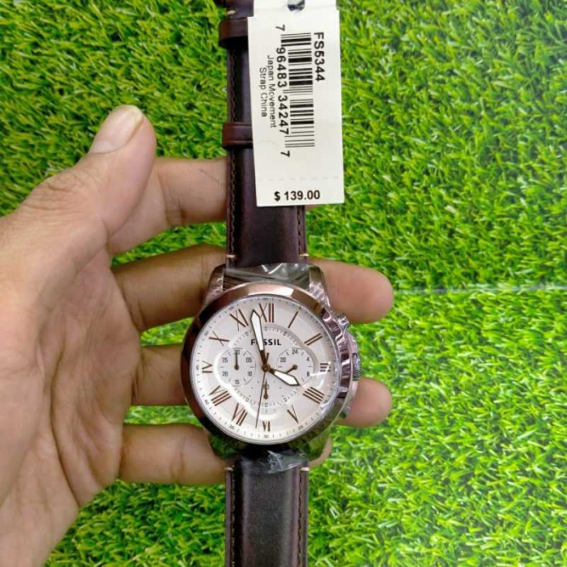 Shop Authentic Fossil Grant Chronograph White Dial Brown Leather Strap Watch for Men - FS5344 - Luxxuri