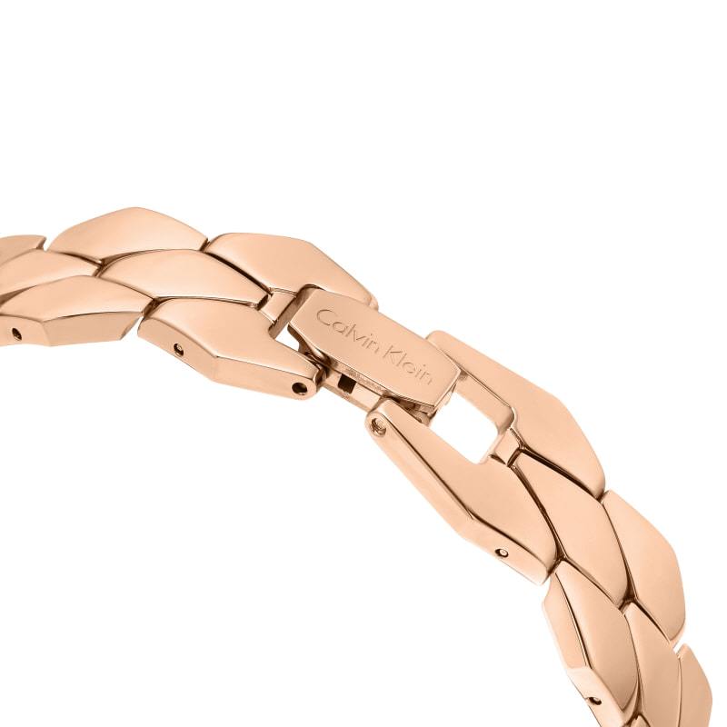 Shop Authentic Calvin Klein Snake Silver Dial Rose Gold Steel Strap Watch For Women - K6E23646 - Luxxuri