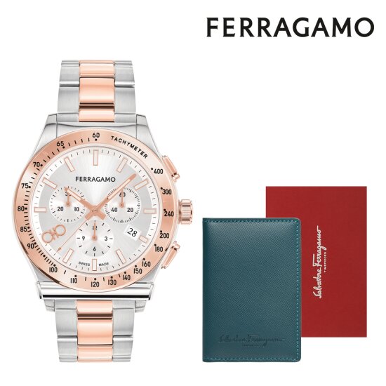 Salvatore Ferragamo 1927 Chrono Silver Dial Two Tone Steel Strap Watch for Men - SFKZ00623