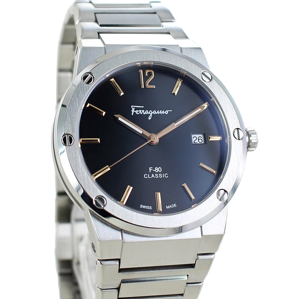 Shop Authentic Salvatore Ferragamo F-80 Classic Black Dial Silver Steel Strap Watch for Men - SFDT02423 - Luxxuri