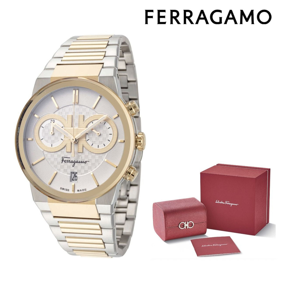 Shop Authentic Salvatore Ferragamo F-80 Classic White Dial Two Tone Steel Strap Watch for Men - SFME00821 - Luxxuri