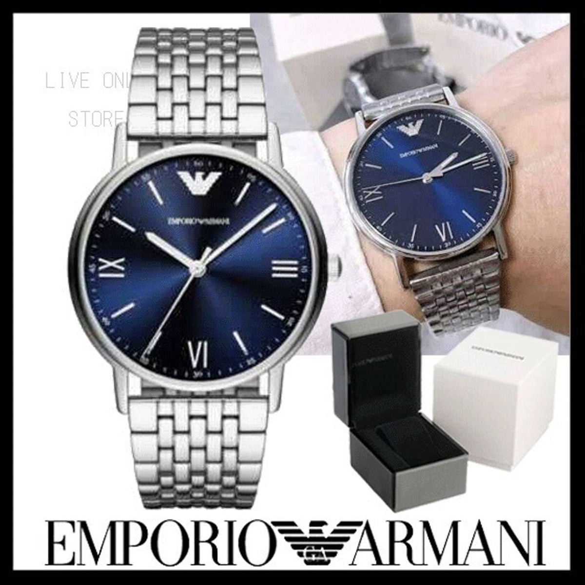 Shop Authentic Emporio Armani Kappa Quartz Blue Dial Silver Steel Strap Watch For Men - AR80010 - Luxxuri