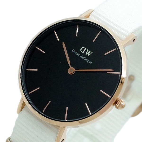 Shop Authentic Daniel Wellington Classic Petite Dover Black Dial White NATO Strap Watch For Women - DW00100312 - Luxxuri