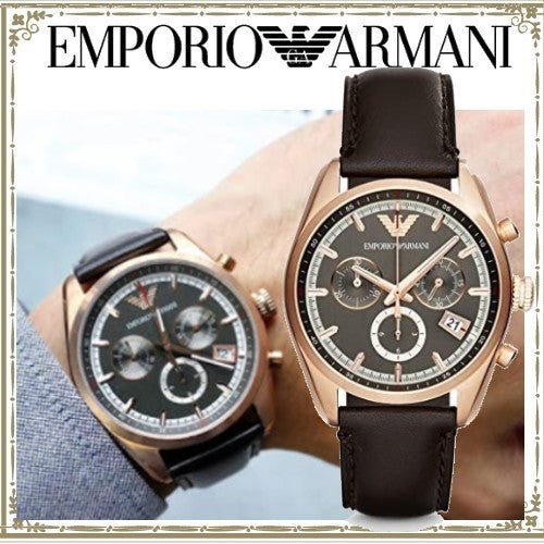 Shop Authentic Emporio Armani Chronograph Gray Dial Brown Leather Strap Watch For Men - AR6043 - Luxxuri