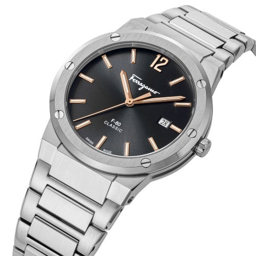 Shop Authentic Salvatore Ferragamo F-80 Classic Black Dial Silver Steel Strap Watch for Men - SFDT02423 - Luxxuri