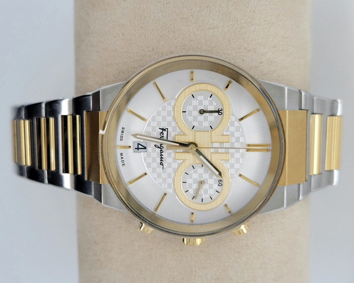Shop Authentic Salvatore Ferragamo F-80 Classic White Dial Two Tone Steel Strap Watch for Men - SFME00821 - Luxxuri