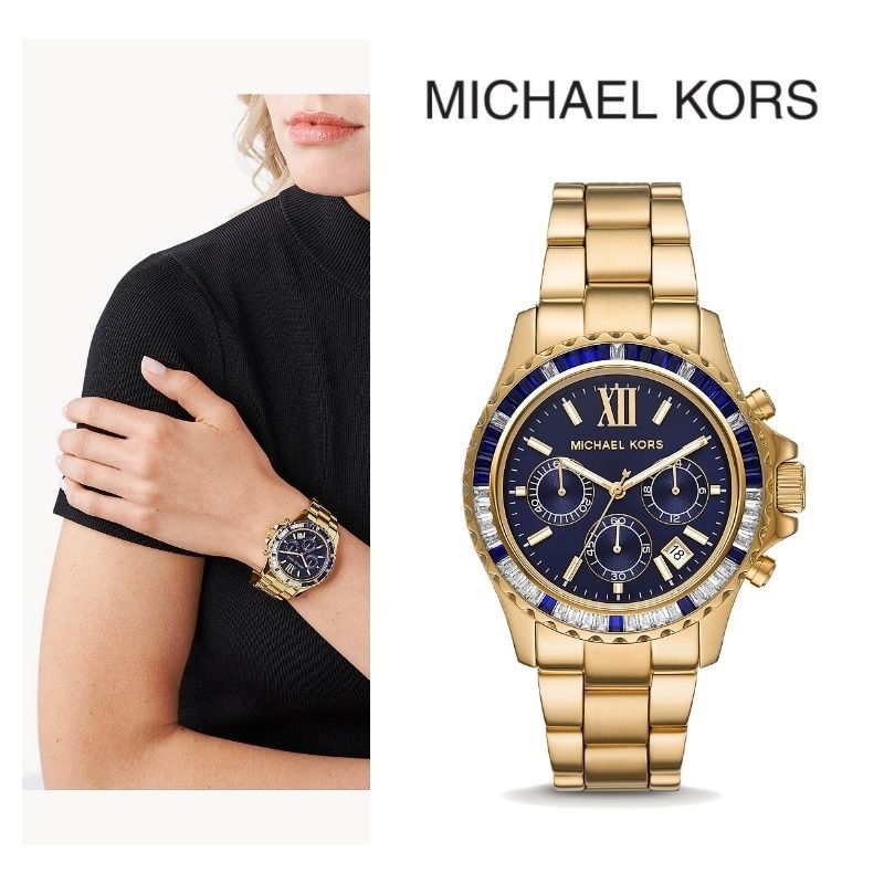 Shop Authentic Michael Kors Everest Chronograph Blue Dial Gold Steel Strap Watch For Women - MK6971 - Luxxuri