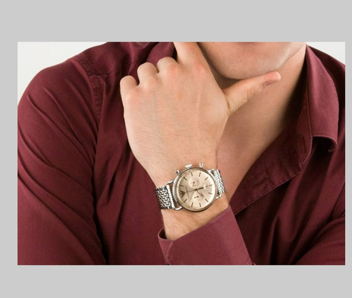 Shop Authentic Emporio Armani Aviator Chronograph Beige Dial Silver Steel Strap Watch For Men - AR11239 - Luxxuri
