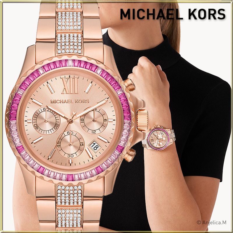 Shop Authentic Michael Kors Everest Chronograph Rose Gold Dial Rose Gold Steel Strap Watch For Women - MK7211 - Luxxuri