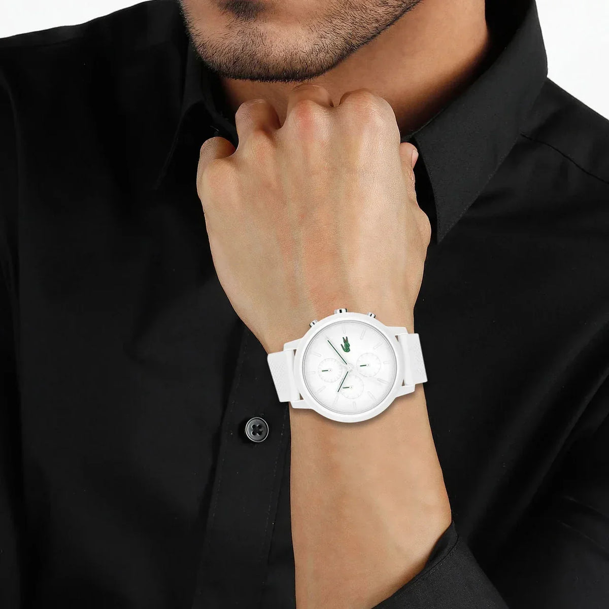 Lacoste 12.12 Chronograph White Dial White Silicon Strap Watch for Men - 2011246