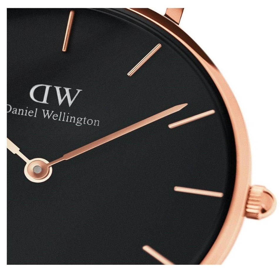 Shop Authentic Daniel Wellington Petite Sheffield Black Dial Black Leather Strap Watch For Women - DW00100168 - Luxxuri