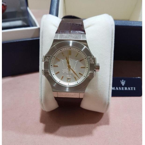 Shop Authentic Maserati Potenza Silver Dial Brown Leather Strap Watch For Women - R8851108506 - Luxxuri