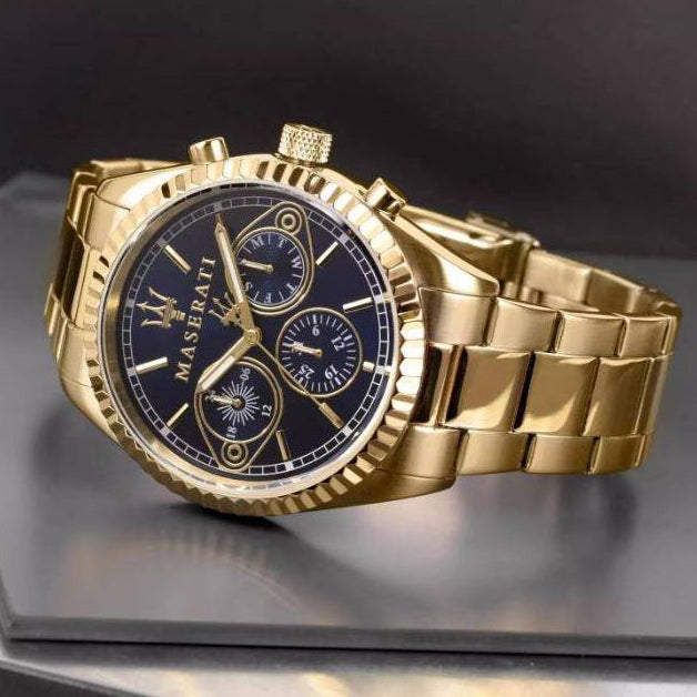 Shop Authentic Maserati Competizione Chronograph Blue Dial Gold Steel Strap Watch For Men - R8853100026 - Luxxuri