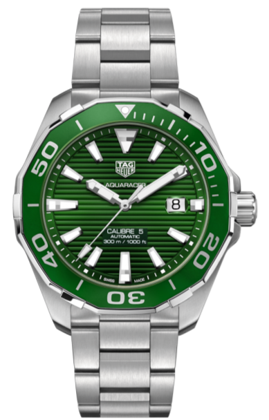 Shop Authentic Tag Heuer Aquaracer Calibre 5 Green Dial Silver Steel Strap Watch for Men - WAY201S.BA0927 - Luxxuri