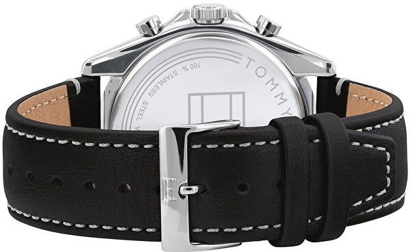 Shop Authentic Tommy Hilfiger Parker Chronograph Quartz Grey Dial Black Leather Strap Watch For Men - 1791838 - Luxxuri