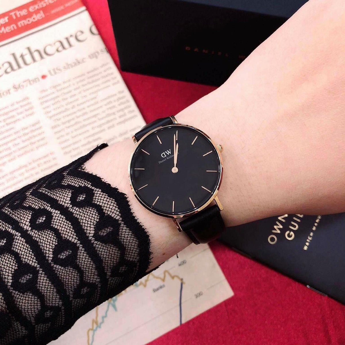 Shop Authentic Daniel Wellington Petite Sheffield Black Dial Black Leather Strap Watch For Women - DW00100168 - Luxxuri