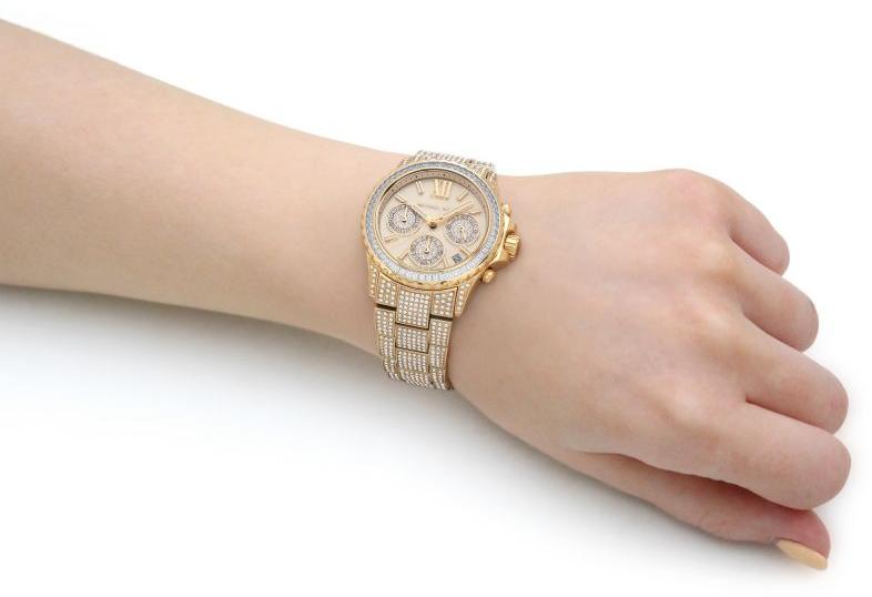 Shop Authentic Michael Kors Everest Chronograph Crystals Gold Dial Gold Steel Strap Watch For Women - MK7254 - Luxxuri