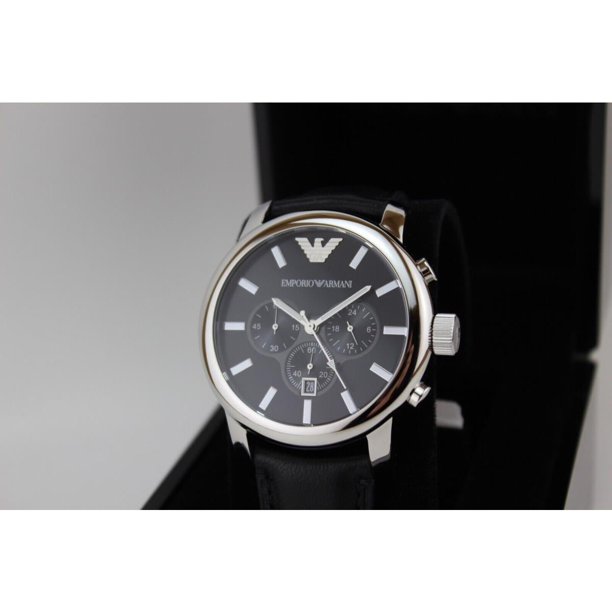 Shop Authentic Emporio Armani Classic Chronograph Black Dial Black Leather Strap Watch For Men - AR0431 - Luxxuri
