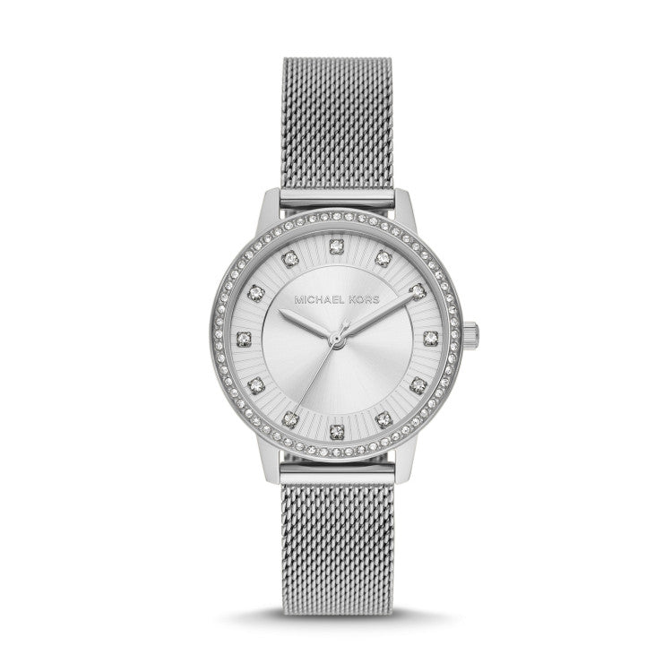 Shop Authentic Michael Kors Quartz Crystals White Dial Silver Mesh Strap Watch for Women - MKO1013 - Luxxuri
