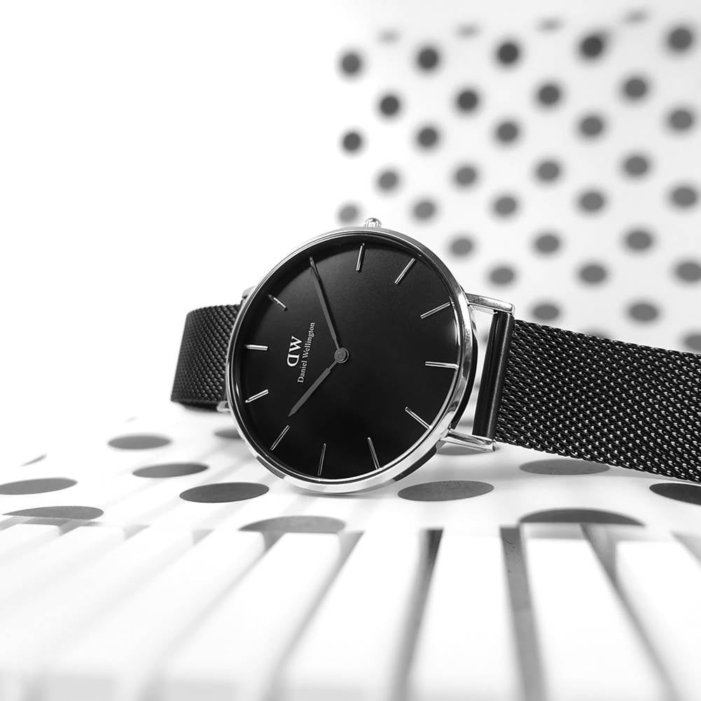 Shop Authentic Daniel Wellington Petite Ashfield Black Dial Black Mesh Strap Watch For Women - DW00100308 - Luxxuri