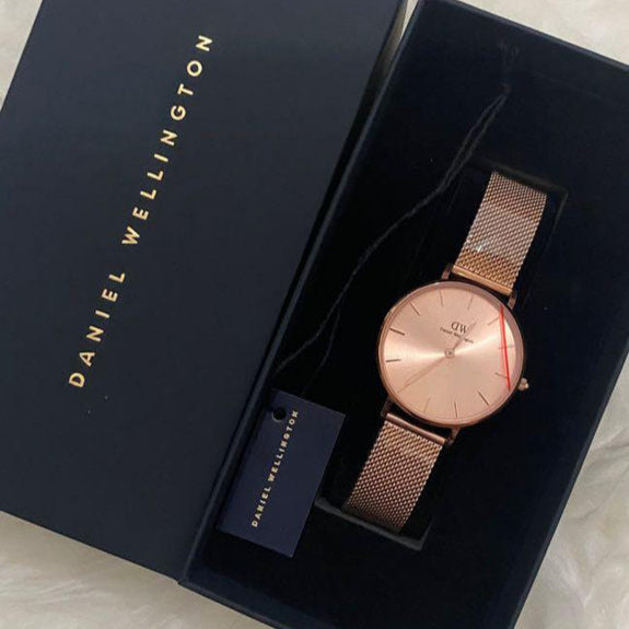 Shop Authentic Daniel Wellington Petite Rose Gold Dial Rose Gold Mesh Strap Watch For Women - DW00100472 - Luxxuri