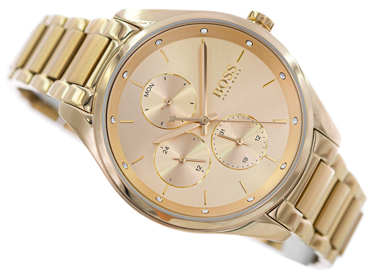 Shop Authentic Hugo Boss Grand Course Gold Dial Gold Steel Strap Watch for Women - 1502584 - Luxxuri