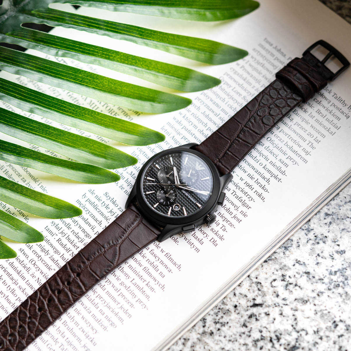 Shop Authentic Emporio Armani Paolo Chronograph Black Dial Brown Leather Strap Watch For Men - AR11549 - Luxxuri