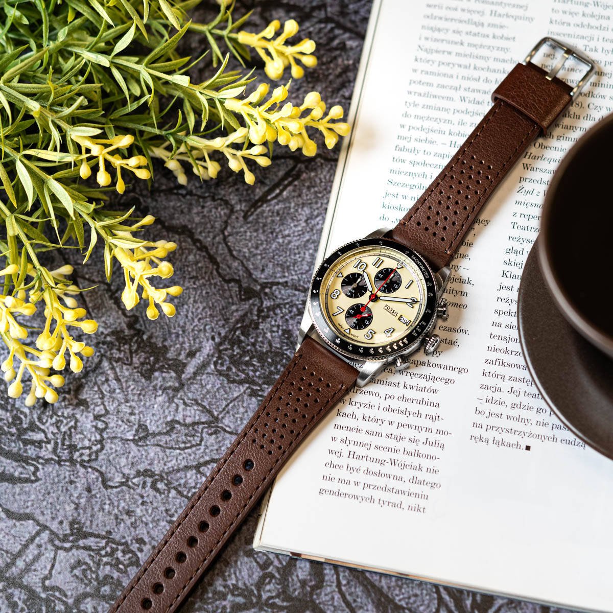 Shop Authentic Fossil Sport Tourer Chronograph White Dial Brown Leather Strap Watch for Men - FS6042 - Luxxuri