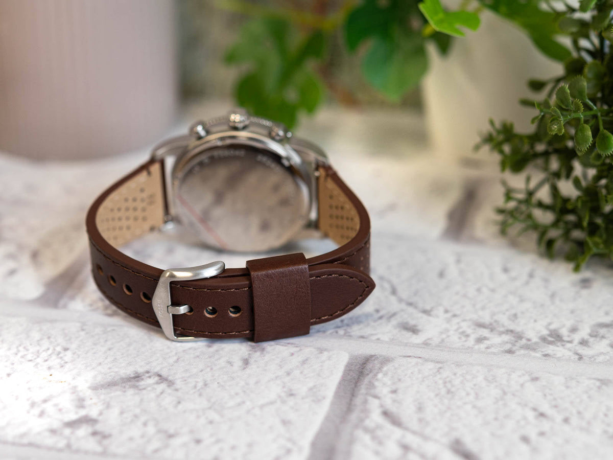 Shop Authentic Fossil Sport Tourer Chronograph White Dial Brown Leather Strap Watch for Men - FS6042 - Luxxuri