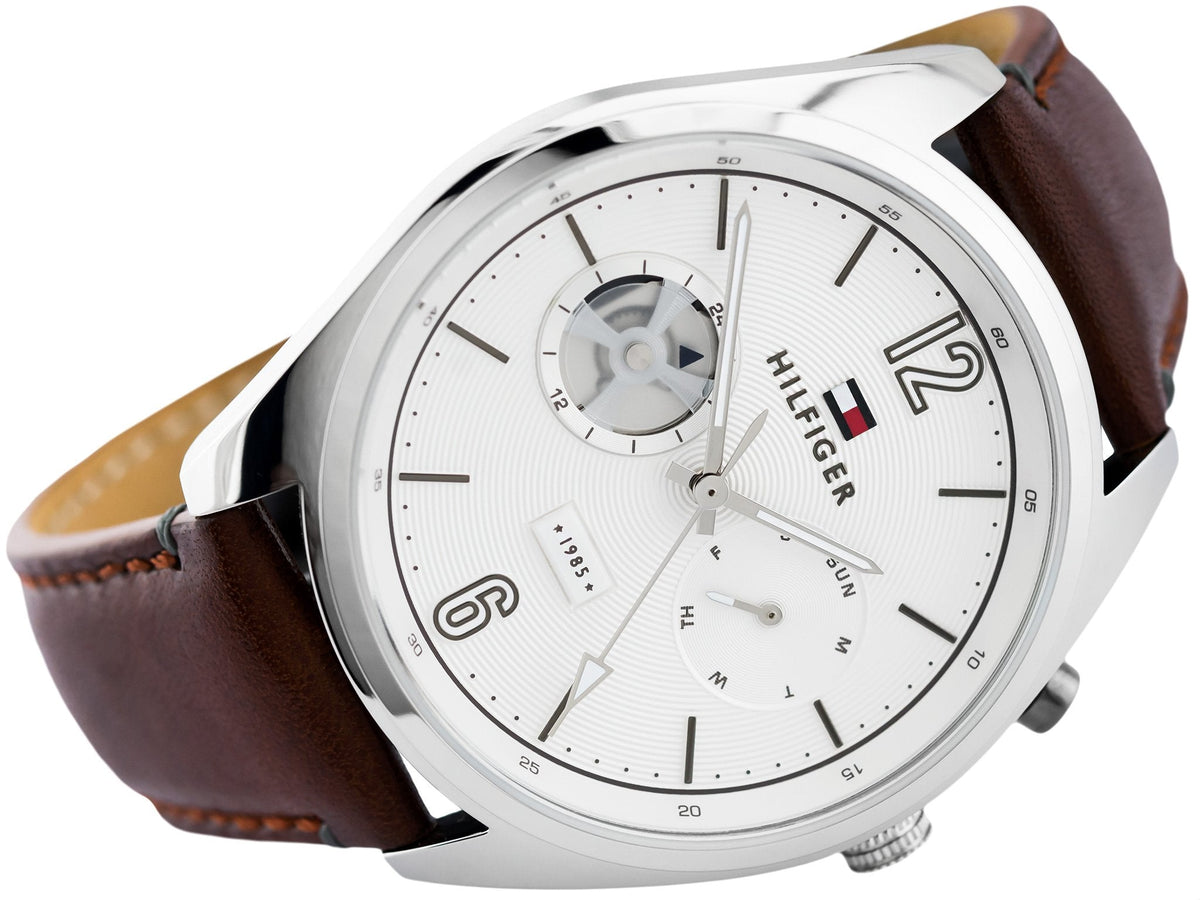 Shop Authentic Tommy Hilfiger Deacon White Dial Brown Leather Strap Watch for Men - 1791550 - Luxxuri