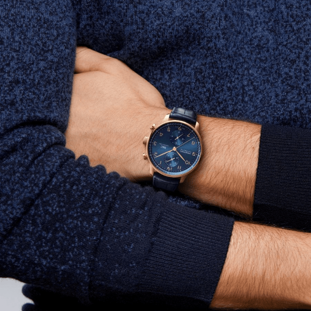 Shop Authentic IWC Portofino Chronograph Blue Dial Black Leather Strap Watch for Men - IW391023 - Luxxuri
