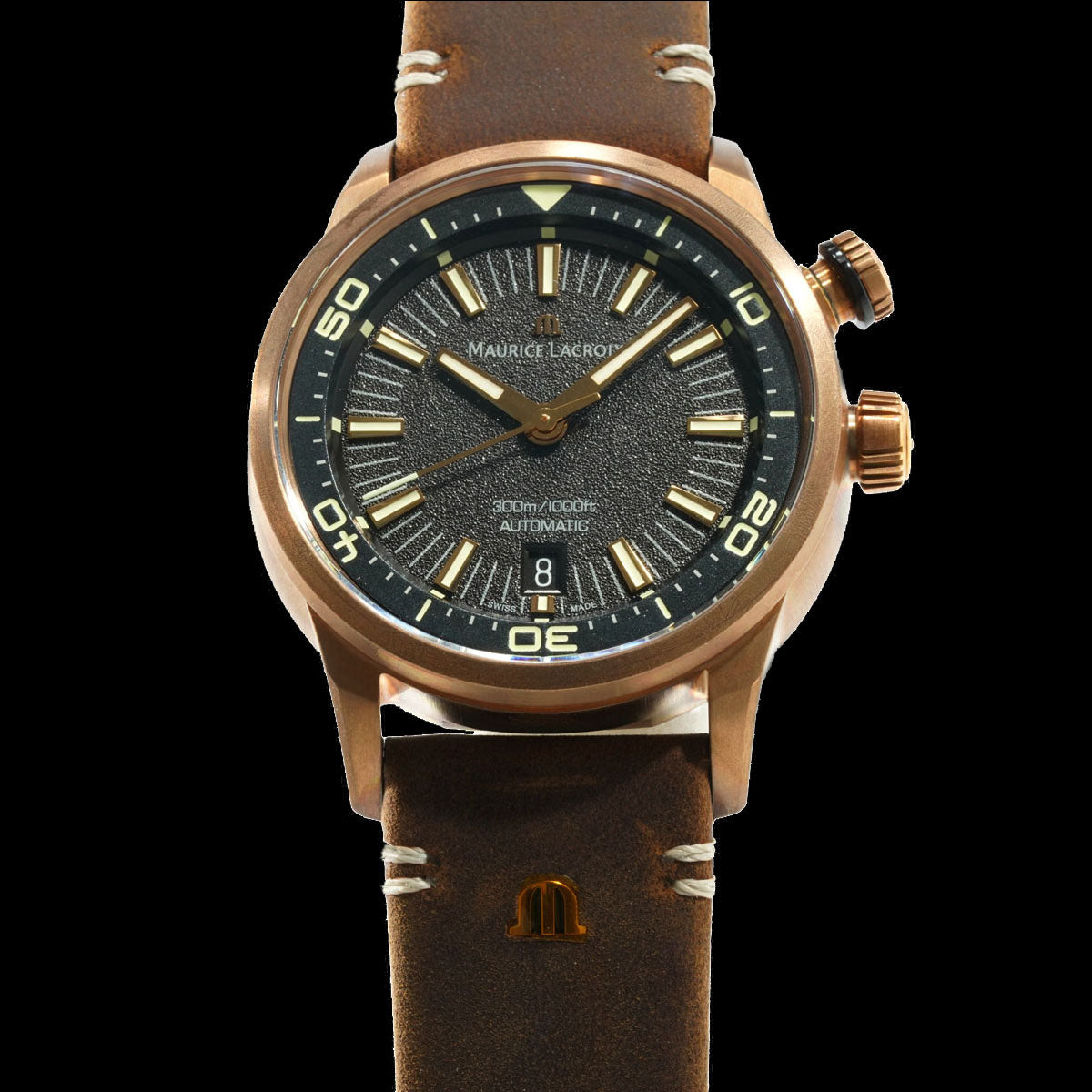 Shop Authentic Maurice Lacroix Pontos S Diver Automatic Black Dial Brown Leather Strap Watch For Men - PT6248-BRZ01-330-2 - Luxxuri