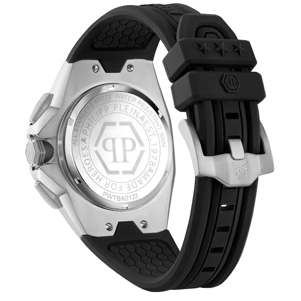 Philipp Plein Octagon Silver Dial Black Silicone Strap Watch for Men - PWTBA0123