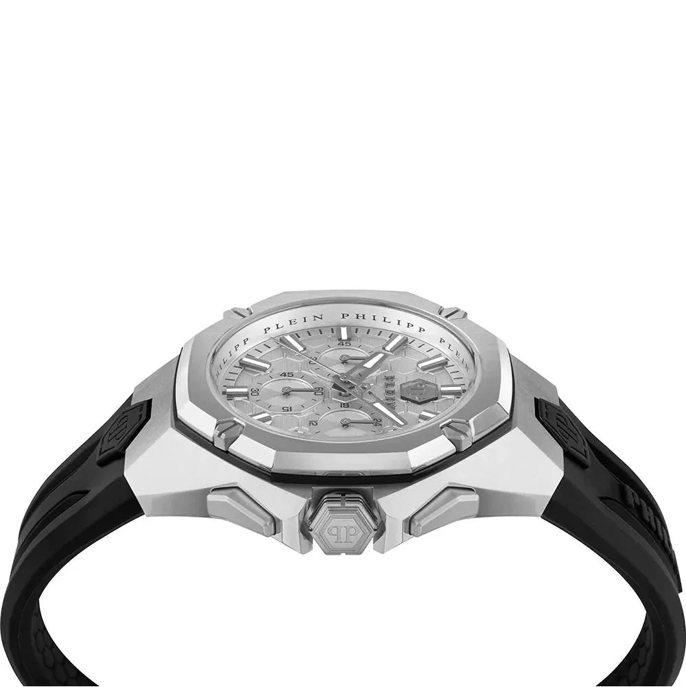 Philipp Plein Octagon Silver Dial Black Silicone Strap Watch for Men - PWTBA0123