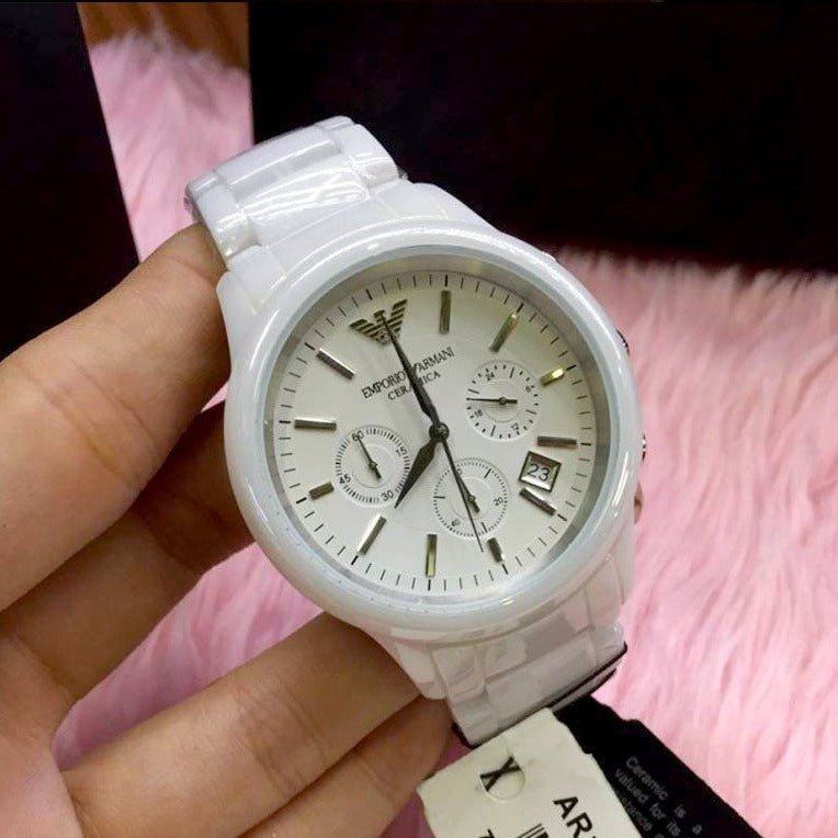 Shop Authentic Emporio Armani Ceramica Chronograph White Dial White Strap Watch For Men - AR1453 - Luxxuri