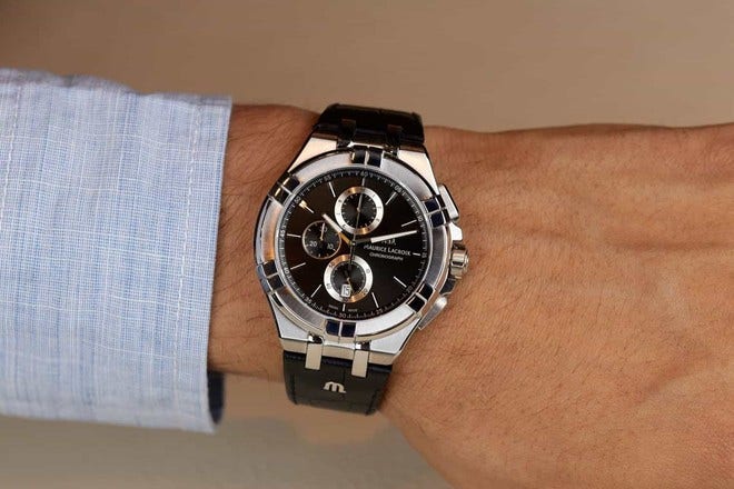 Shop Authentic Maurice Lacroix Aikon Chronograph Black Dial Black Leather Strap Watch for Men - AI1018-SS001-330-2 - Luxxuri