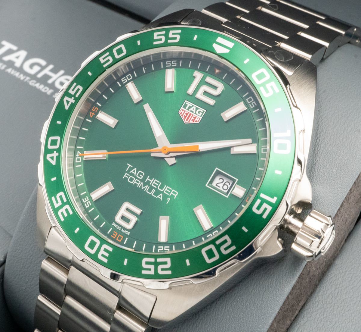 Shop Authentic Tag Heuer Formula 1 Quartz Green Dial Silver Steel Strap Watch for Men - WAZ1017.BA0842 - Luxxuri